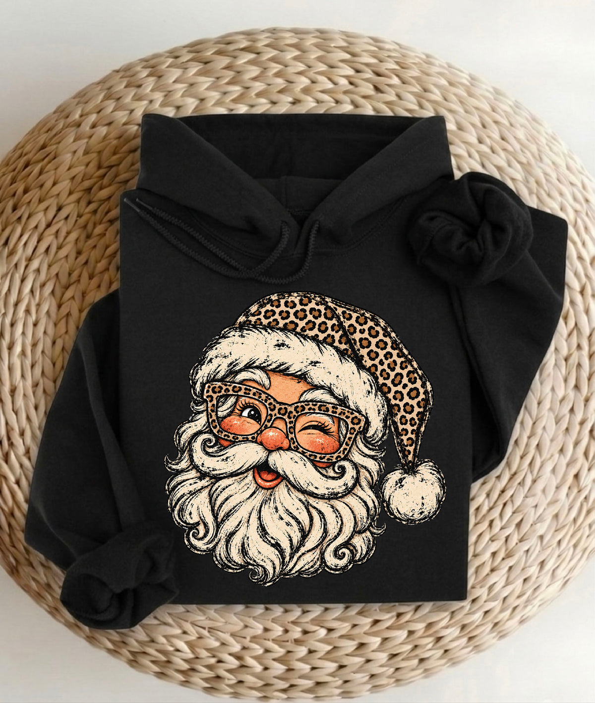 Leopard Santa Shirt | Winking Santa Claus Sweatshirt | Retro Christmas Hoodie | Preppy Holiday Gift